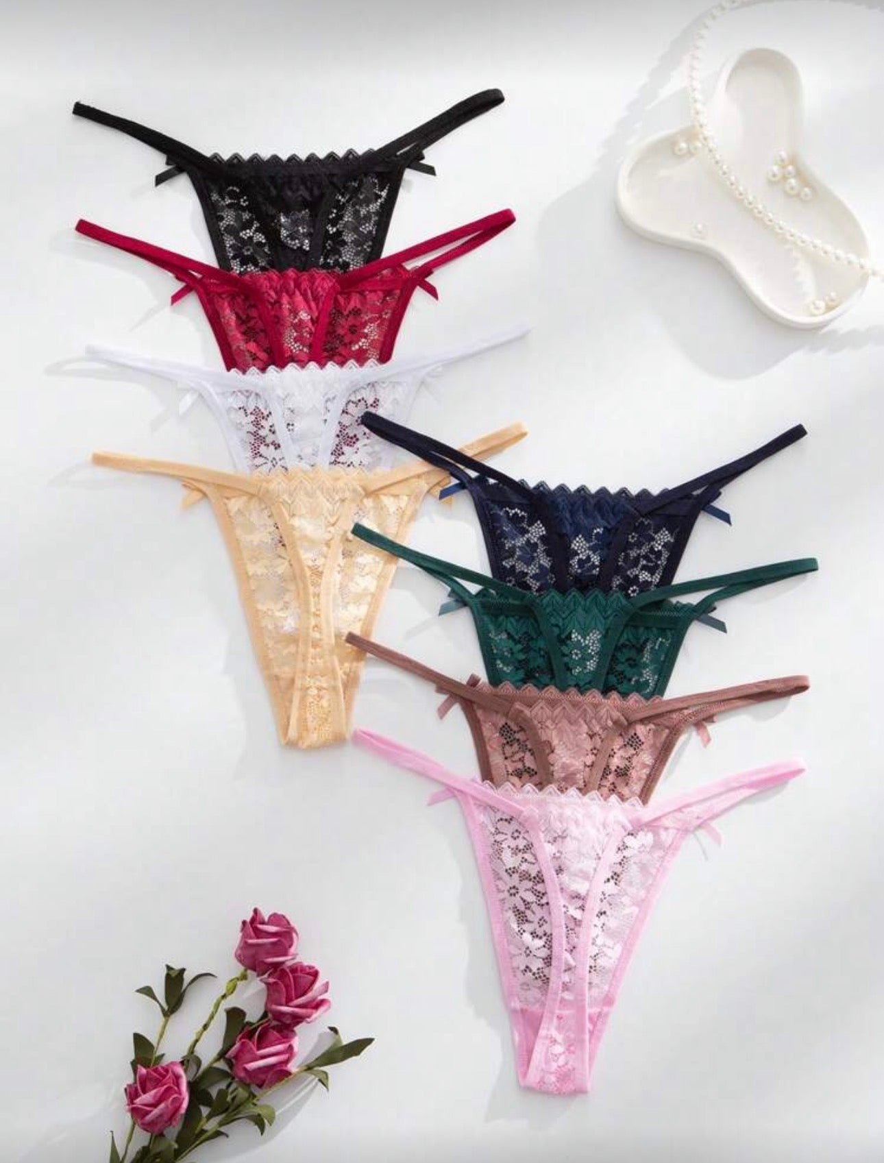 Set de 8 piezas de lencería sensual y romántica con encaje para damas, incluyendo tanga (G-string)