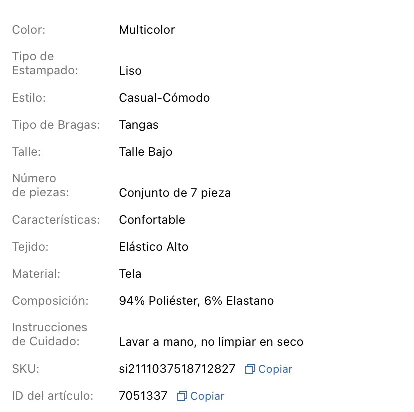 7 piezas Tanga unicolor de canalé