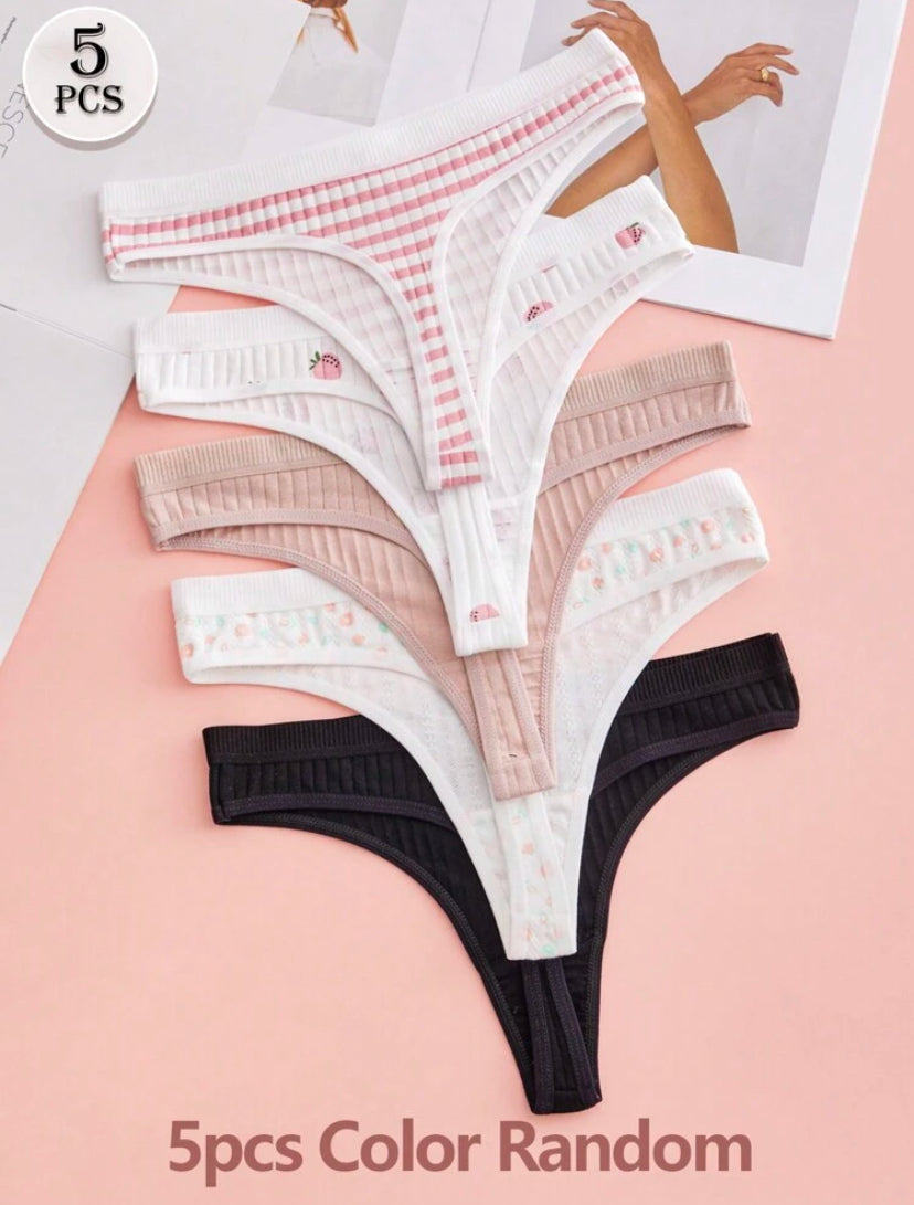 5 piezas de ropa interior sexy y colorida al azar con diseños de estampados en algodón