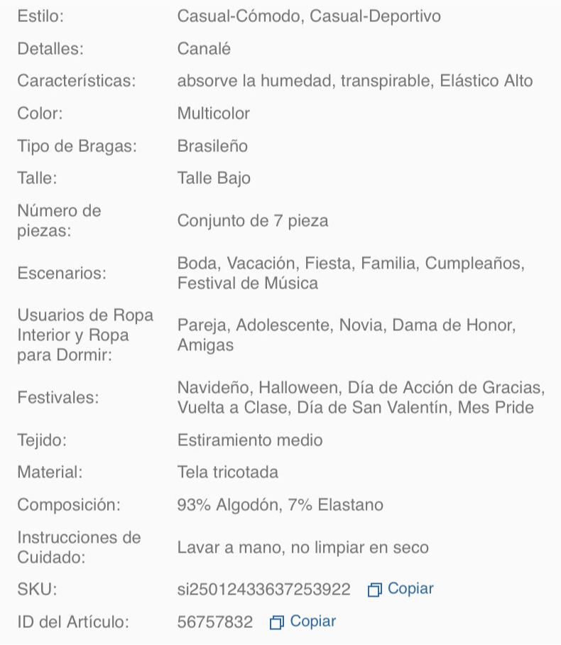 7 piezas Bragas deportivas de algodón suave y transpirable para mujer