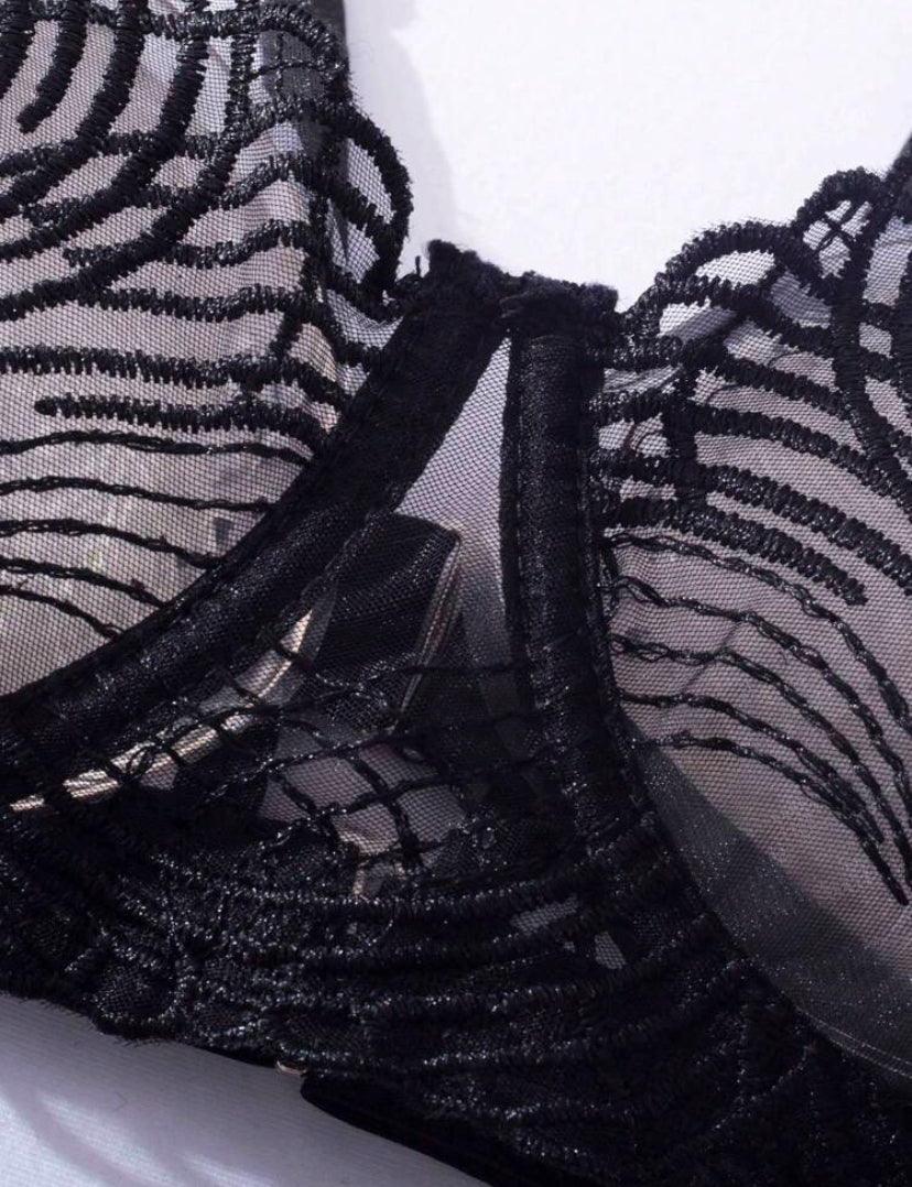 Conjunto de 3 piezas de lencería sexy de malla transparente para mujer