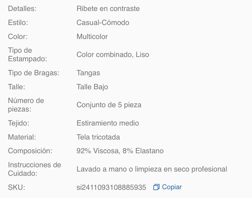 Set de 5 piezas de bragas tipo tanga sexy para mujer