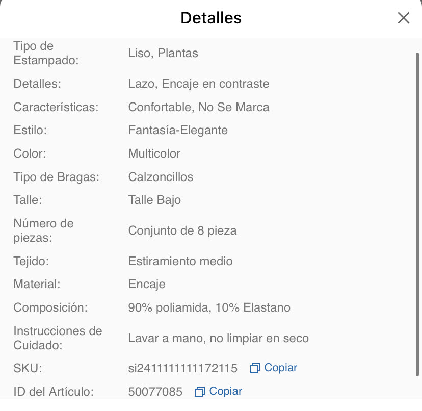 Set de 8 bragas de mujer de lencería sexy romántica de varios colores