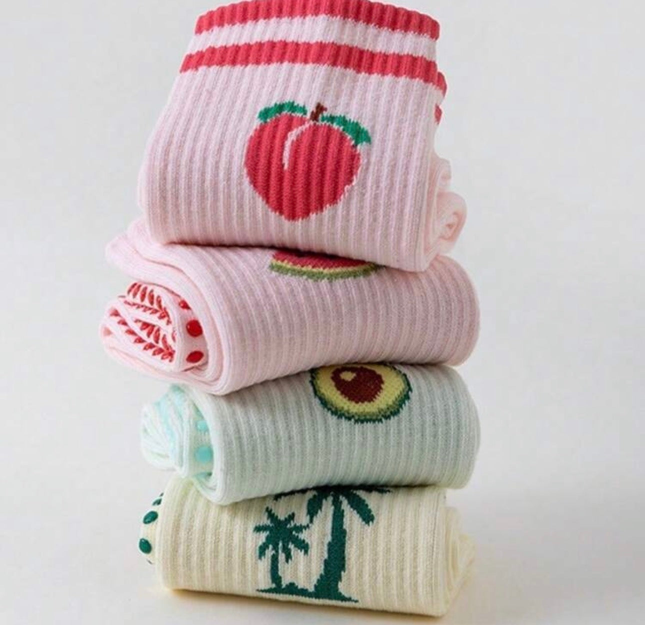 6 pares de calcetines de yoga y pilates para mujer con diseño lindo de frutas de dibujos animados, antideslizantes, para entrenamiento de fitness en interiores, barre y deportes de verano con agarre.