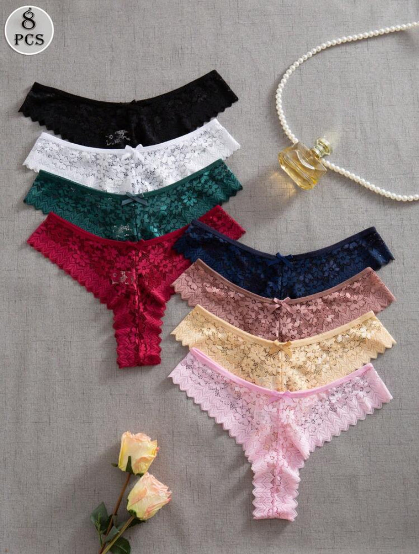 Set de 8 bragas de mujer de lencería sexy romántica de varios colores