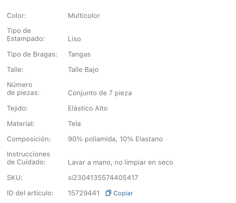 7 piezas Tanga unicolor tejido de canalé