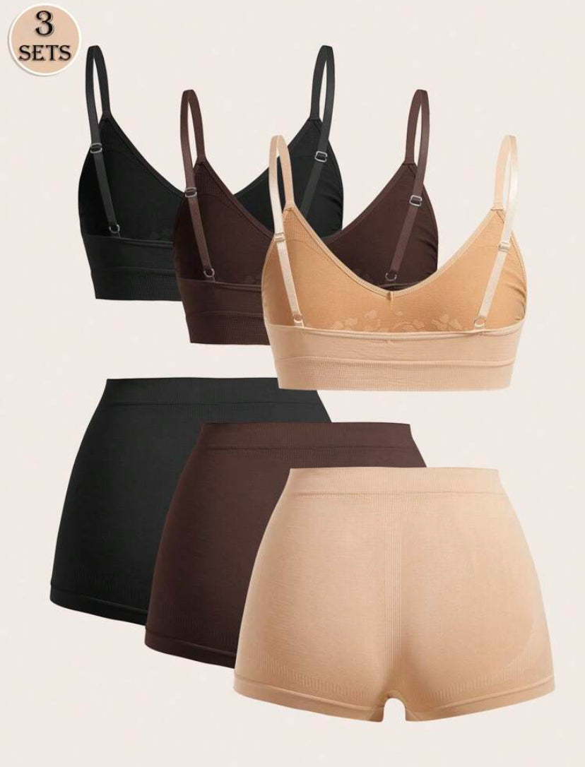 Set de 6 piezas de camiseta y pantaleta para mujer, ropa interior casual y sin costuras