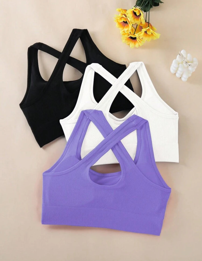 Set de 3 sujetadores deportivos para mujer con tirantes cruzados, adecuados para yoga, fitness y correr, pueden usarse como ropa exterior