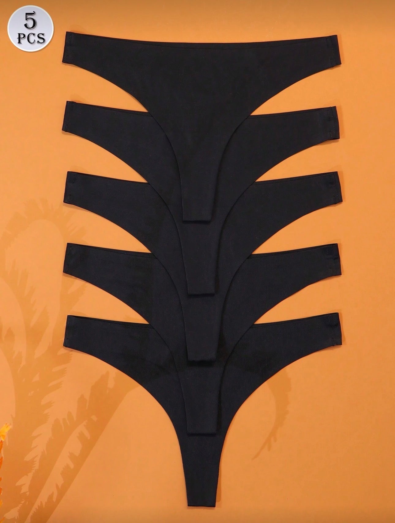 Set de 5 piezas de tangas de mujer sin costuras, cómodos, de talle bajo y sexy negro