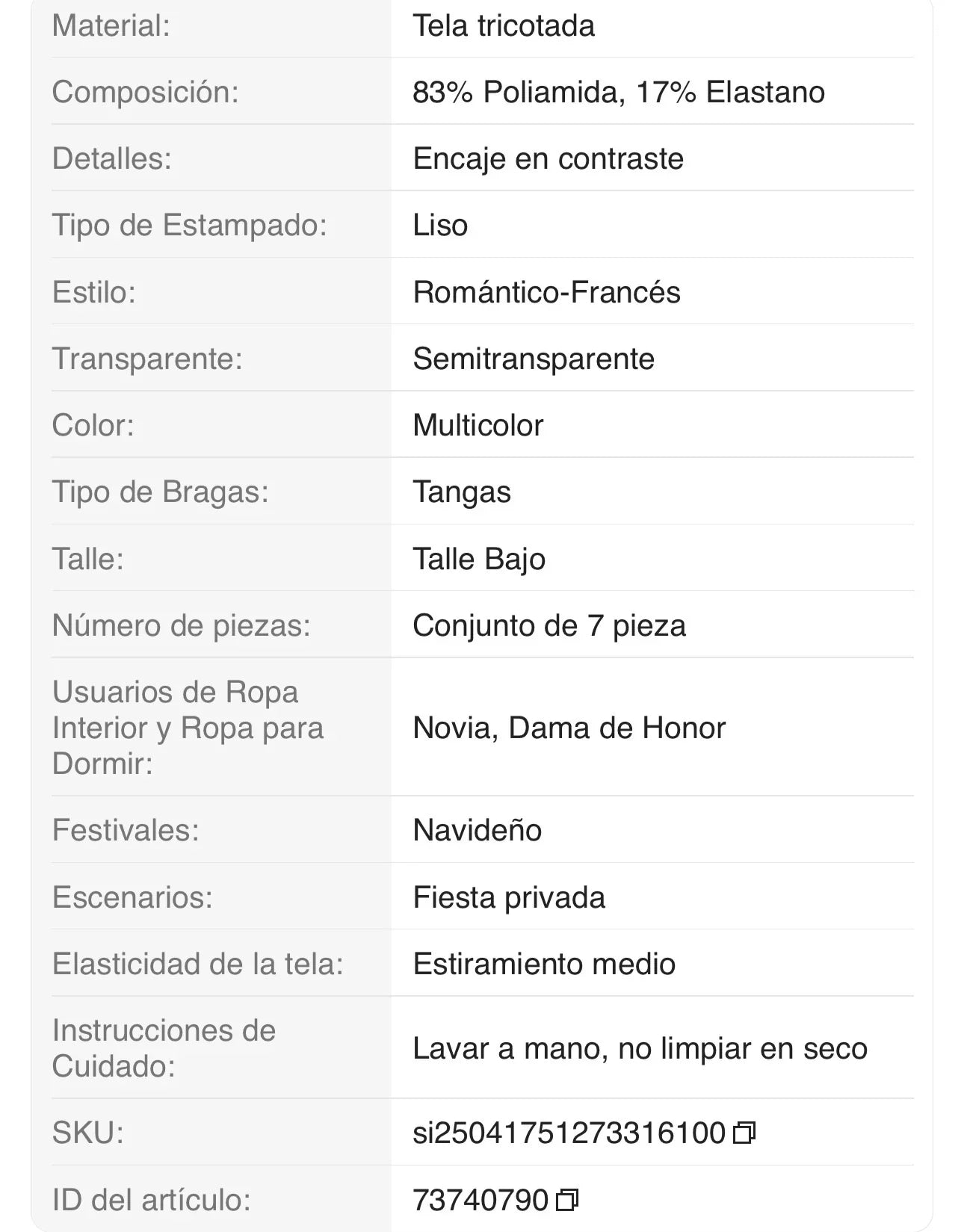 Set de 7 tangas de encaje de cintura baja para mujer