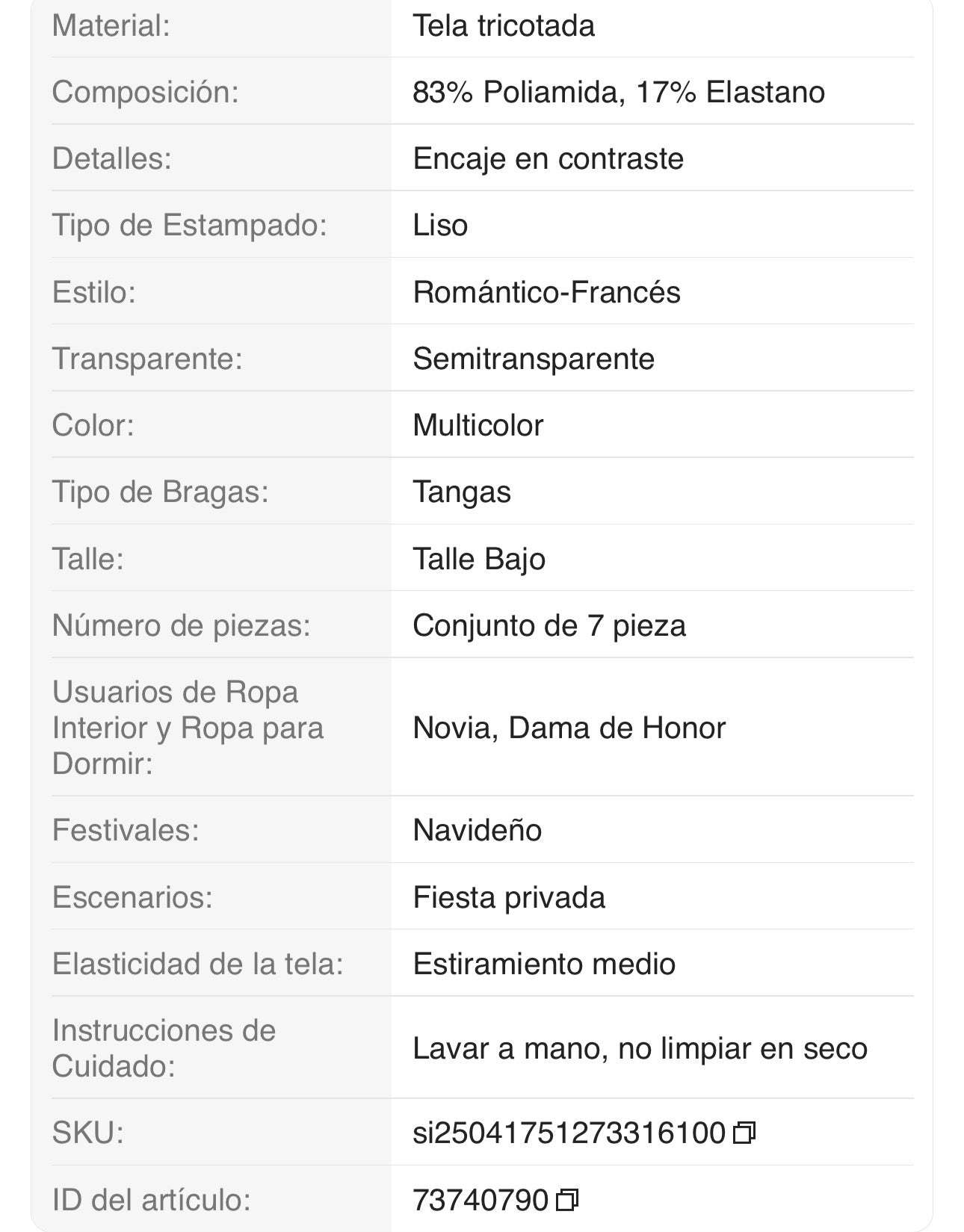 Set de 7 tangas de encaje de cintura baja para mujer