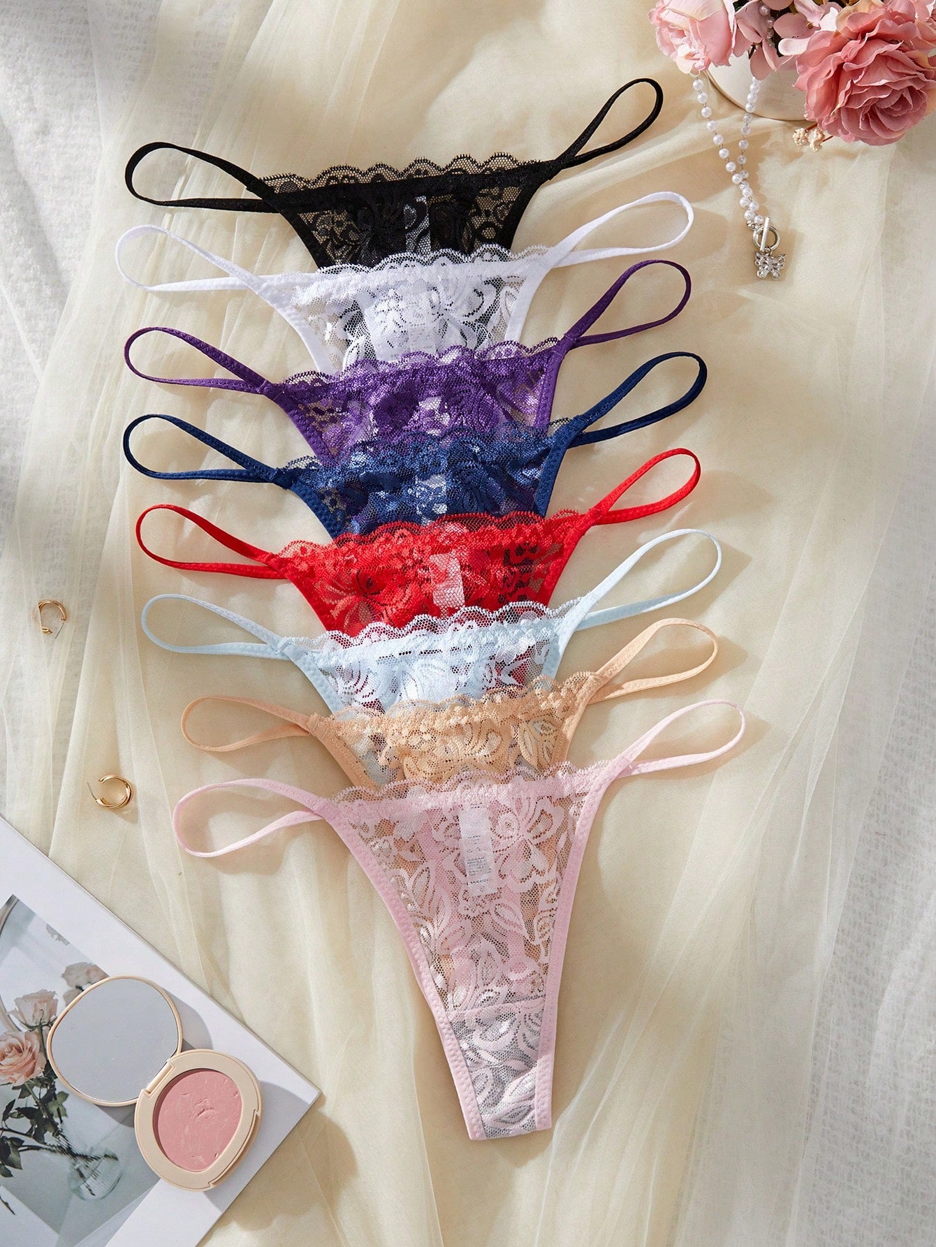 Set de 10 tangas de encaje minimalistas y sexys para mujeres