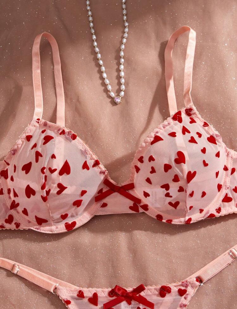 Conjunto de lencería sexy para mujer de primavera/verano, conjunto de sujetador y pantis rosado con malla