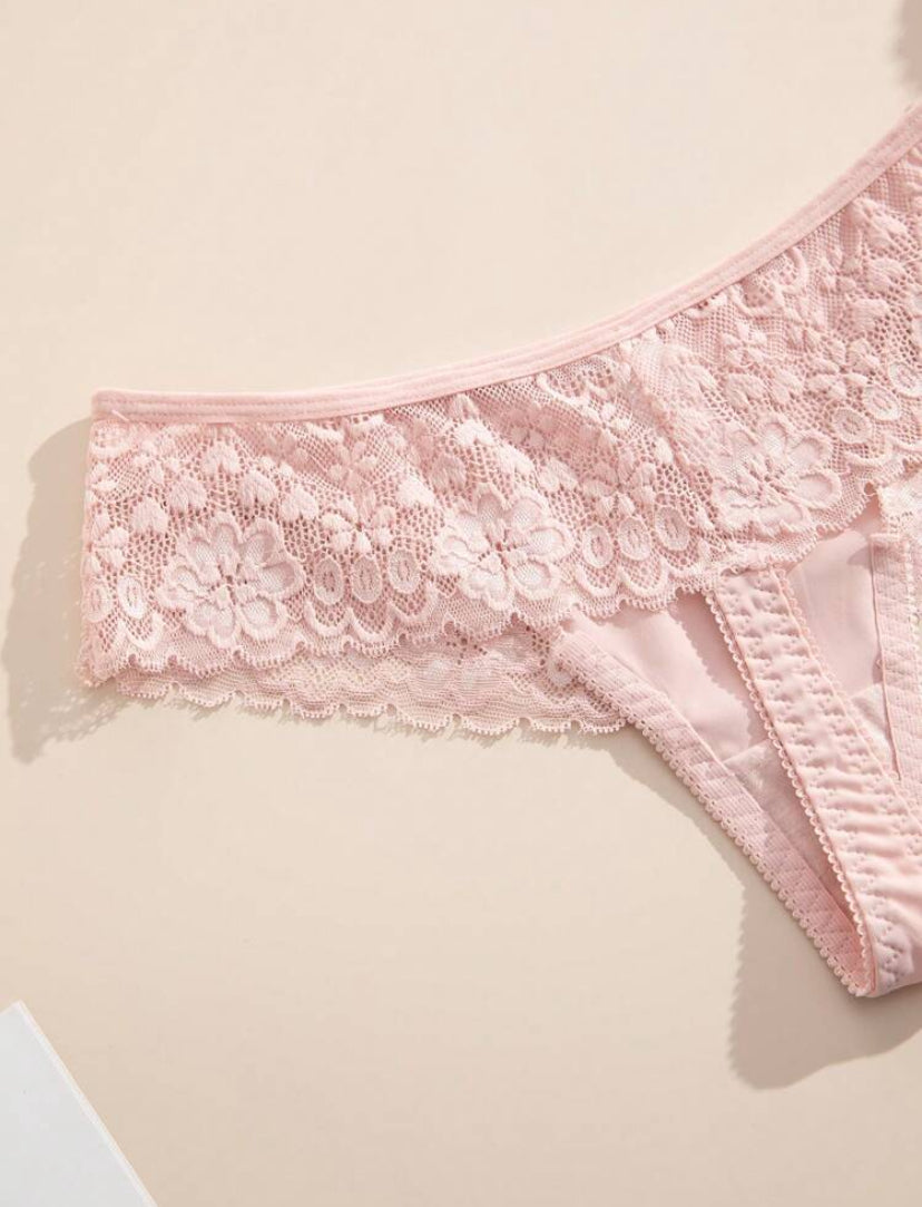 Set de 5 bragas/tangas de encaje francés elegante con empalme sin costuras para mujeres, ideales para trajes de baño