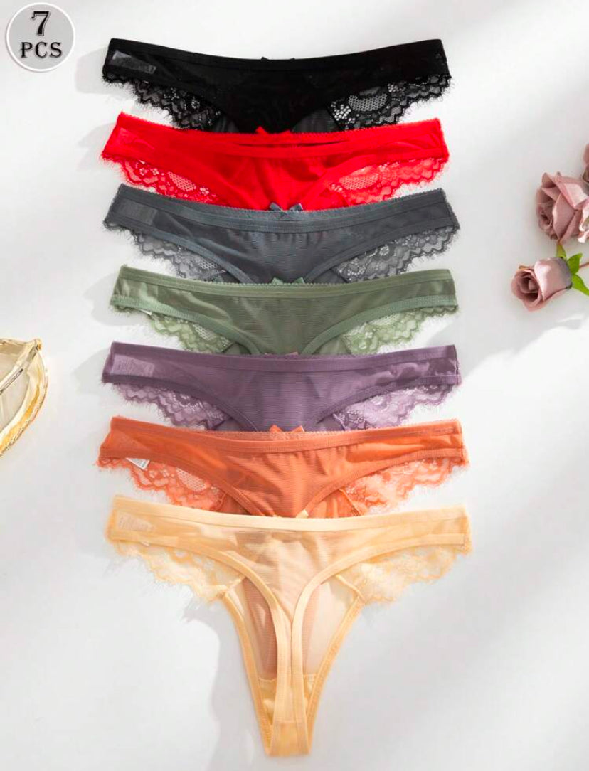 7 piezas/paquete Bragas francesas románticas multicolor con tanga sexy para mujeres