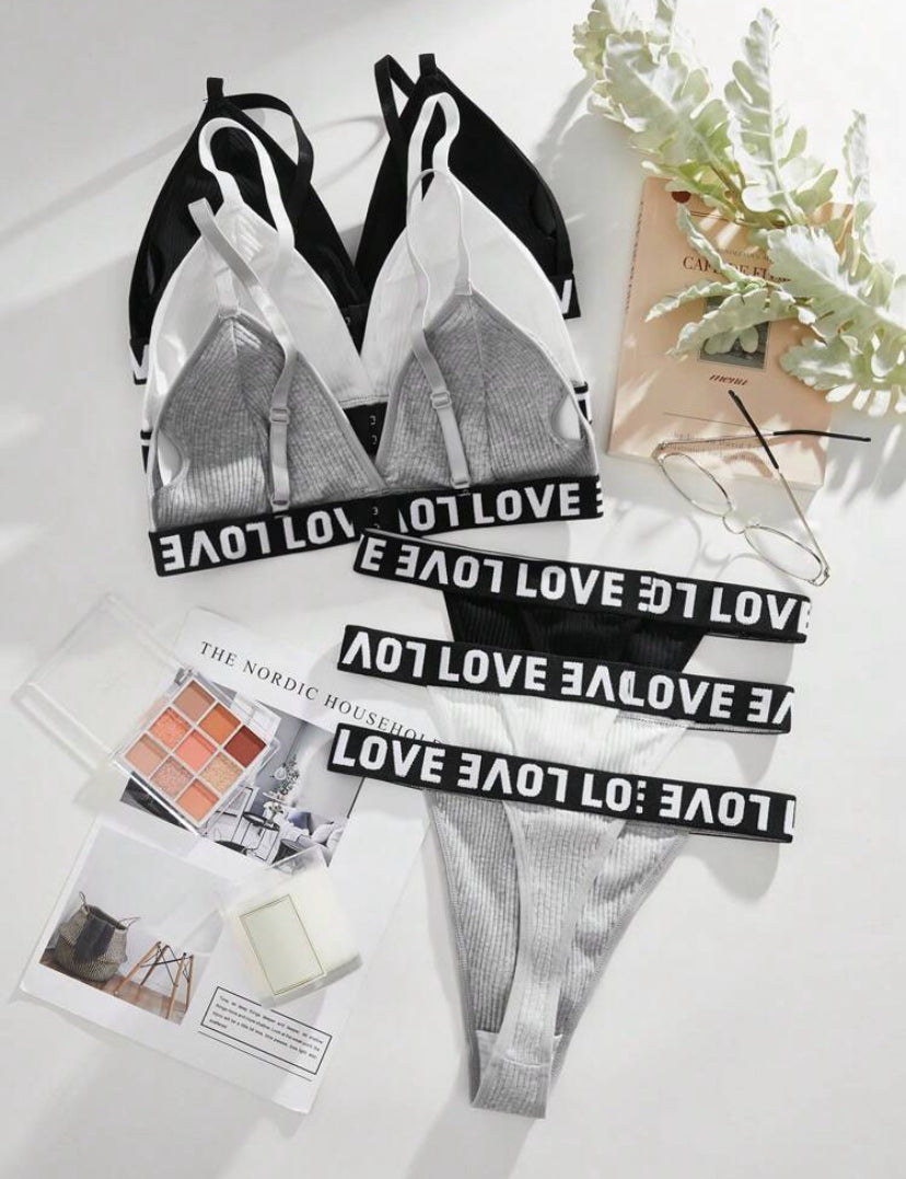 Conjunto de ropa interior femenina LOVE con correa, 6 piezas algodón