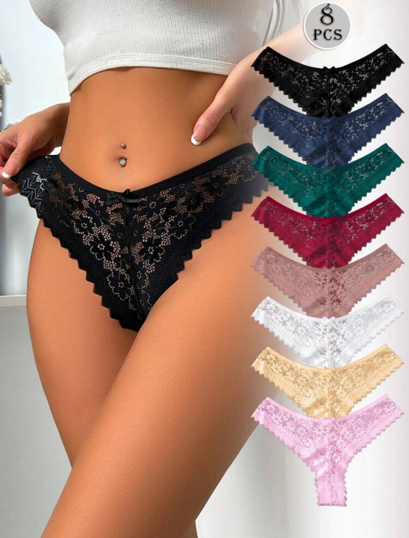 Set de 8 bragas de mujer de lencería sexy romántica de varios colores