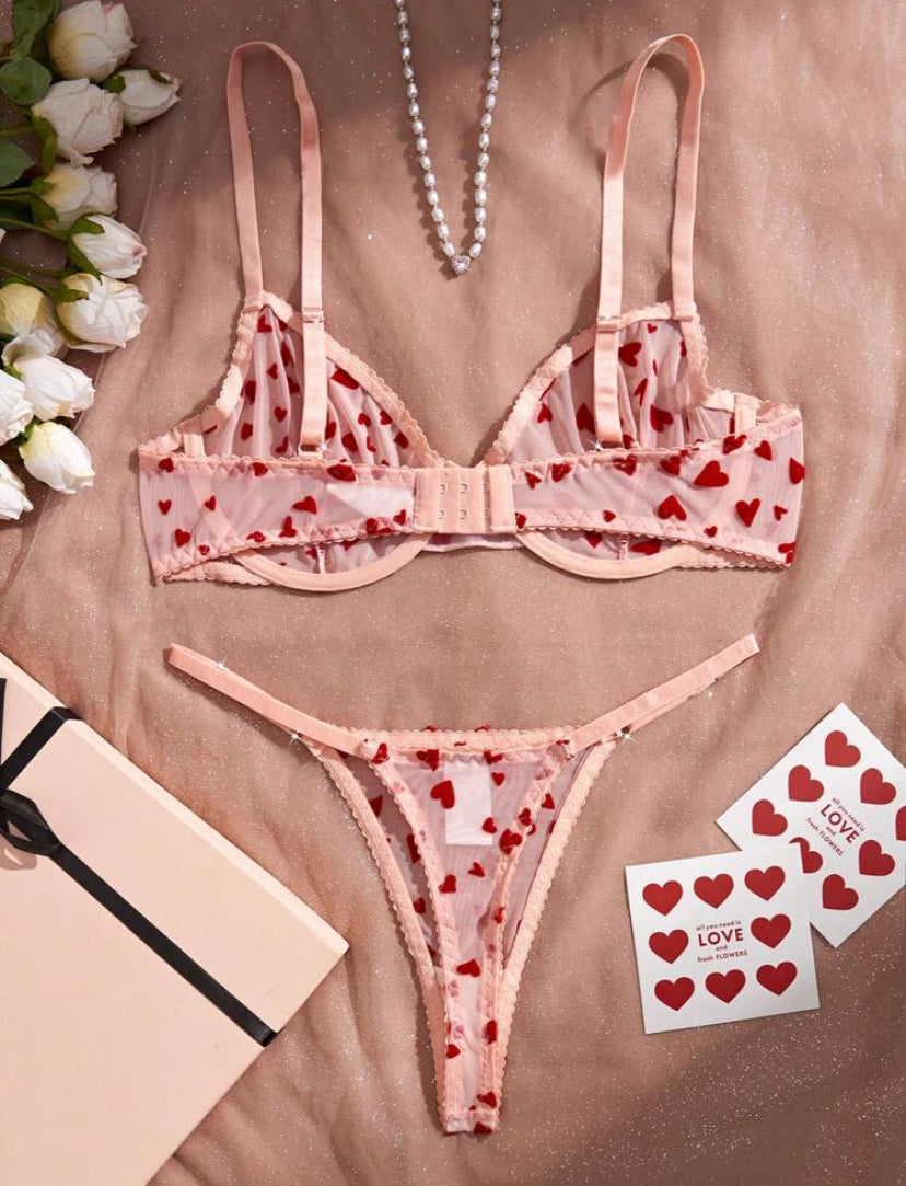 Conjunto de lencería sexy para mujer de primavera/verano, conjunto de sujetador y pantis rosado con malla