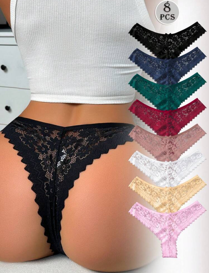 Set de 8 bragas de mujer de lencería sexy romántica de varios colores