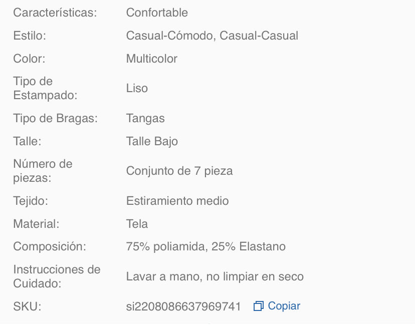 Basics 7 paquetes Juego de pantis sexys lisos