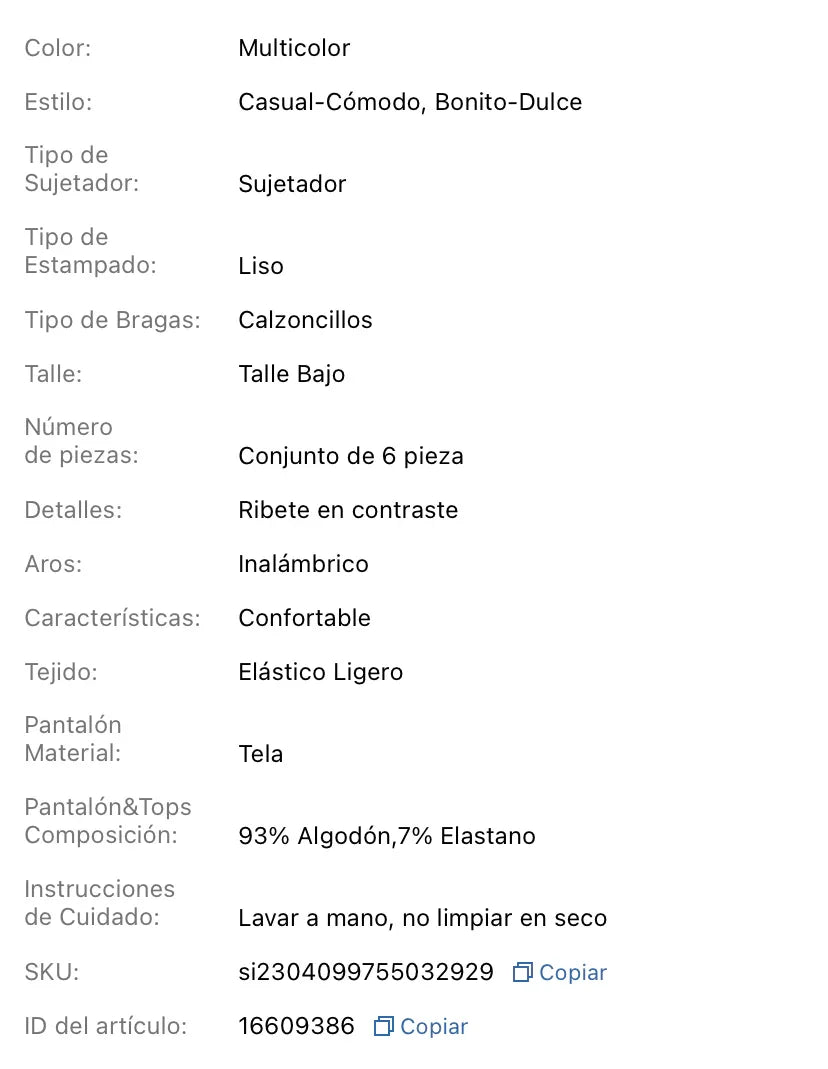 3 piezas Set de lencería unido en contraste algodón