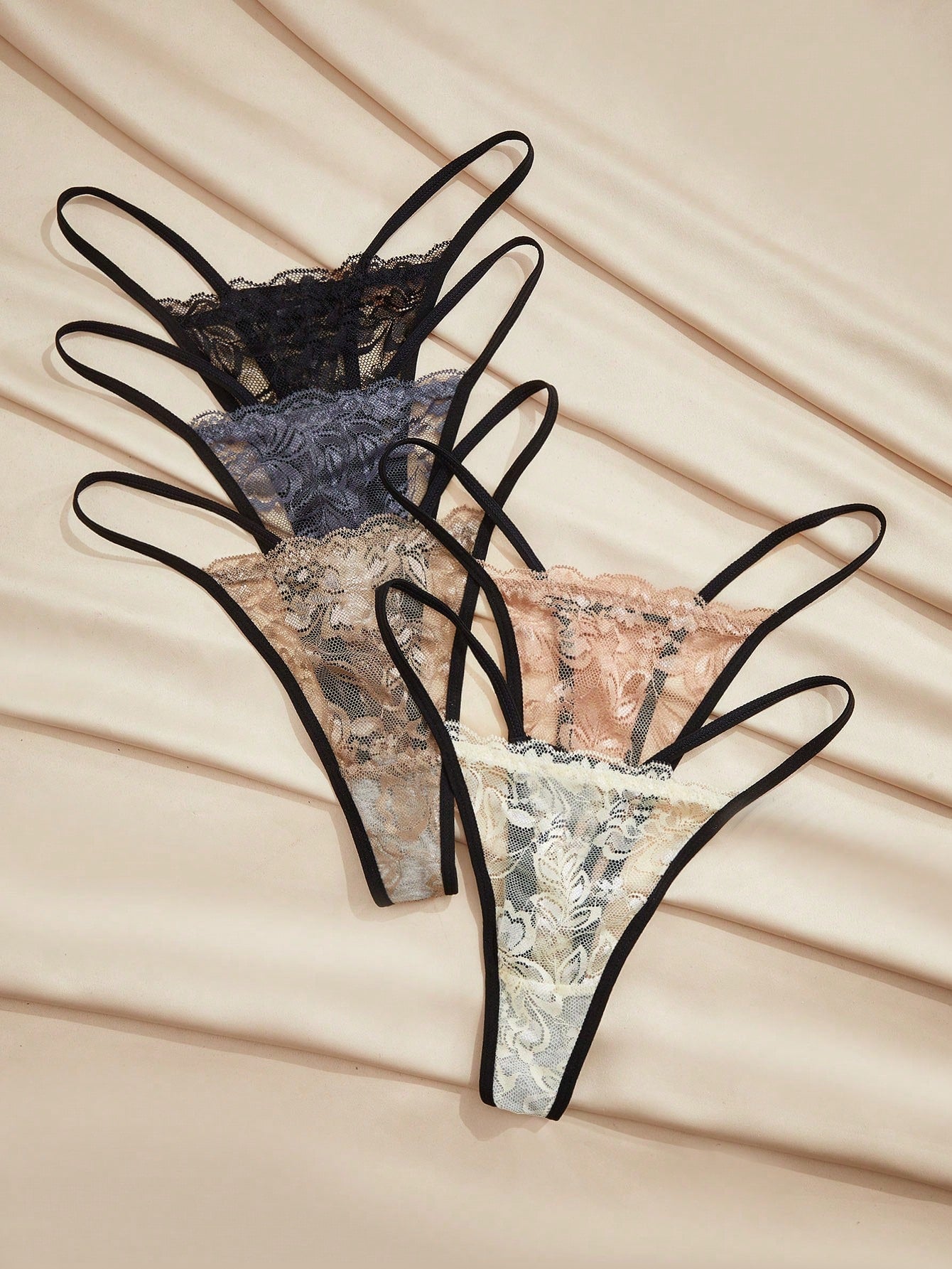 Set de 5 tangas de encaje sexy para mujer, ropa interior romántica para damas