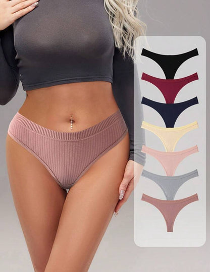 Set de 7 piezas/paquete de tangas de mujer sexy para deportes de yoga de cintura baja, con costillas de punto sin costuras