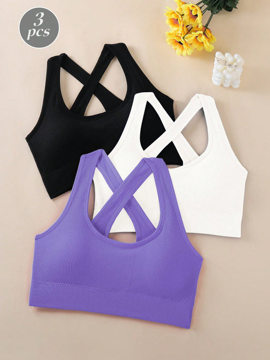 Set de 3 sujetadores deportivos para mujer con tirantes cruzados, adecuados para yoga, fitness y correr, pueden usarse como ropa exterior
