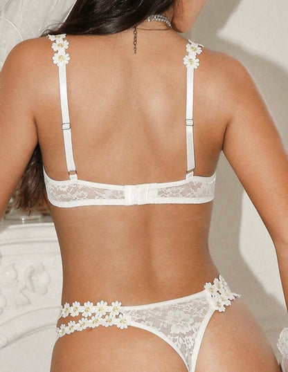 2 piezas Conjunto de sujetador inalámbrico de encaje con margaritas blancas