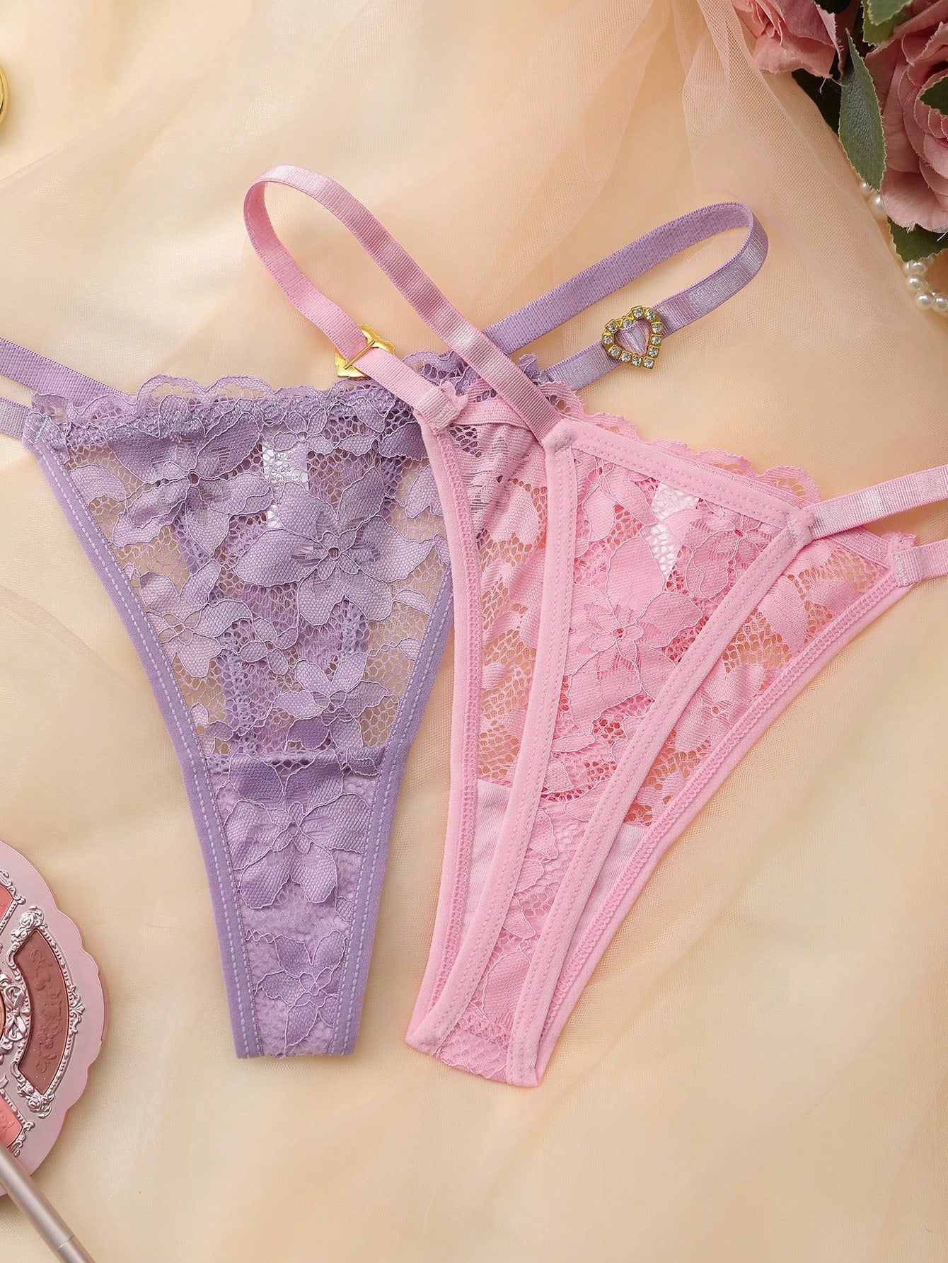 8 piezas de bragas tipo tanga de mujer con entredós transpirable y parches