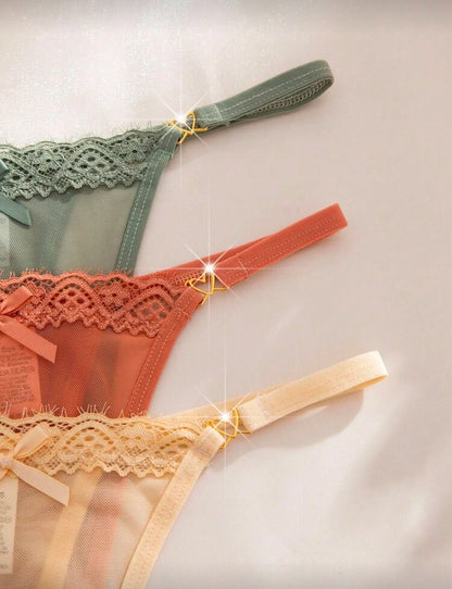 Set de 8 bragas tipo tanga para mujer con encaje y malla romántica en estilo splice