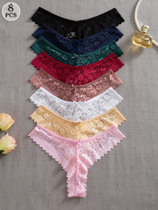 Set de 8 bragas de mujer de lencería sexy romántica de varios colores