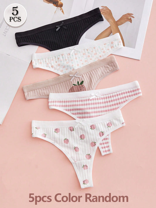 5 piezas de ropa interior sexy y colorida al azar con diseños de estampados en algodón