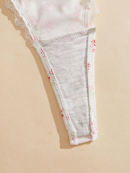 7 piezas/Set Bragas tipo tanga con patchwork de encaje para mujer