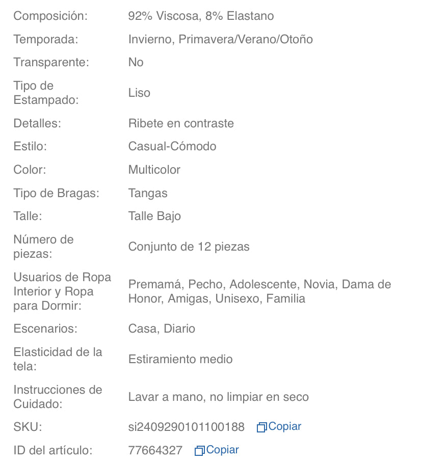 Set de 12 bragas tipo tanga acanaladas de colores variados para mujer