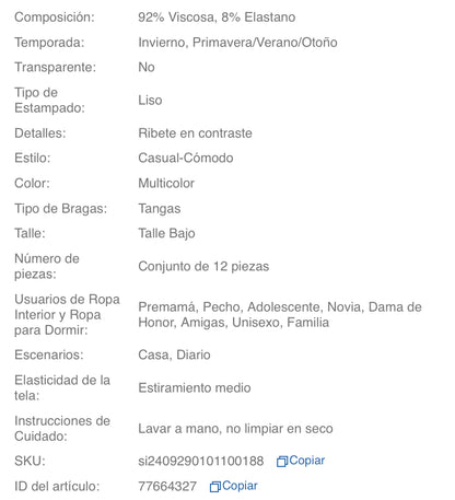 Set de 12 bragas tipo tanga acanaladas de colores variados para mujer