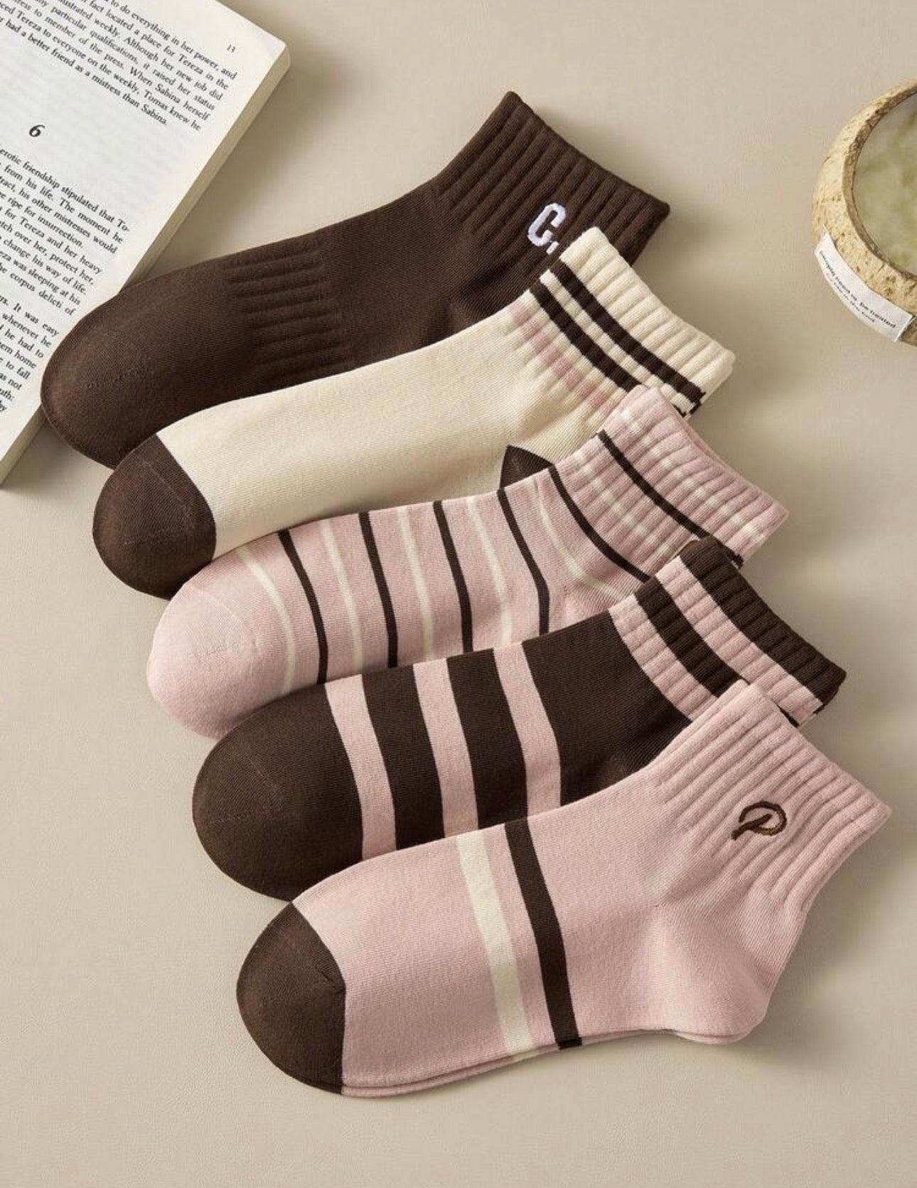 5 pares de calcetines de mujer con rayas y letras, calcetines transpirables de tobillo/tripulación, calcetines invisibles, calcetines blancos, calcetines rosas, calcetines deportivos, calcetines estudiantiles, suaves y cómodos.