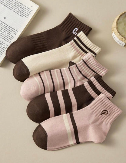 5 pares de calcetines de mujer con rayas y letras, calcetines transpirables de tobillo/tripulación, calcetines invisibles, calcetines blancos, calcetines rosas, calcetines deportivos, calcetines estudiantiles, suaves y cómodos.