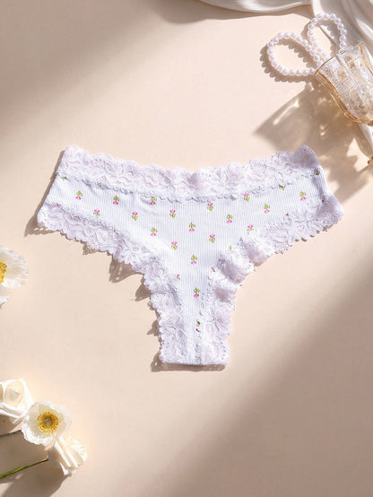 Paquete de 5 bragas tipo tanga de mujer con encaje y parches, suaves, transpirables y cómodas, adecuadas para yoga, deportes y uso diario