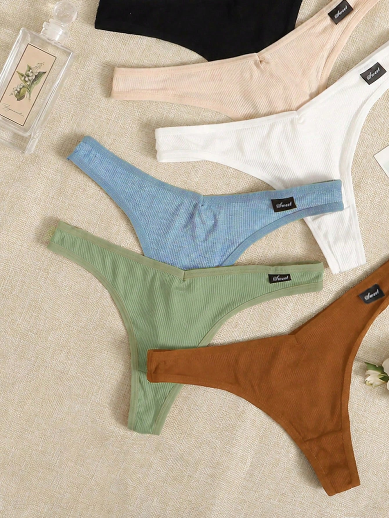 7pcs/Set Bragas tipo tanga sin costuras con estampado de letras para mujer