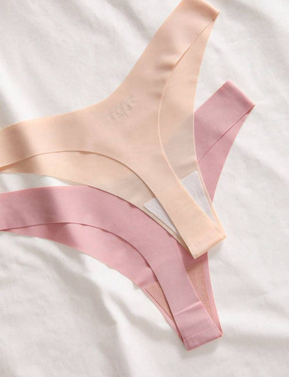 12 piezas Tanga sin costuras de cintura baja de unicolor simple para mujeres