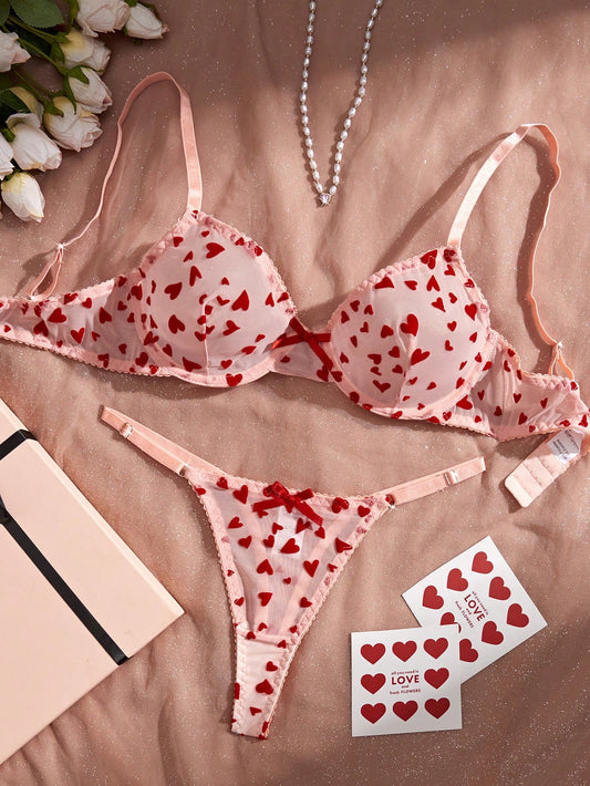 Conjunto de lencería sexy para mujer de primavera/verano, conjunto de sujetador y pantis rosado con malla