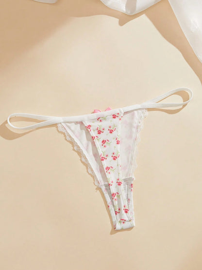7 piezas/Set Bragas tipo tanga con patchwork de encaje para mujer
