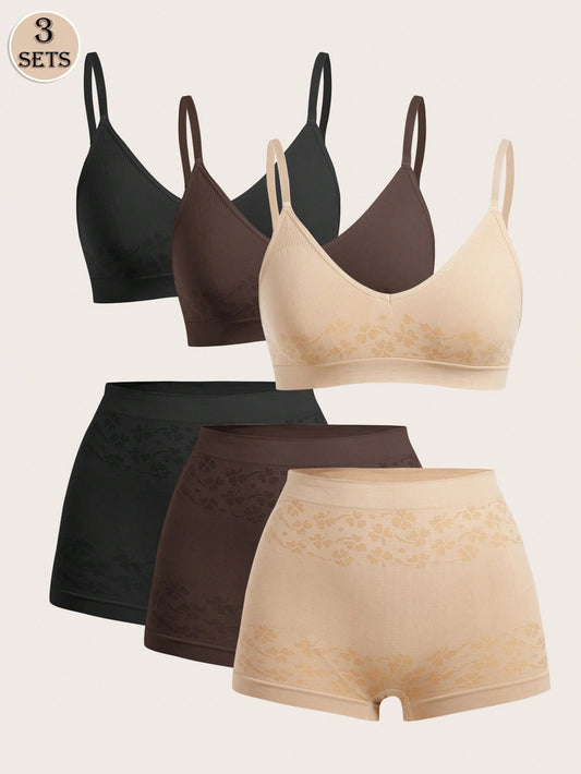 Set de 6 piezas de camiseta y pantaleta para mujer, ropa interior casual y sin costuras