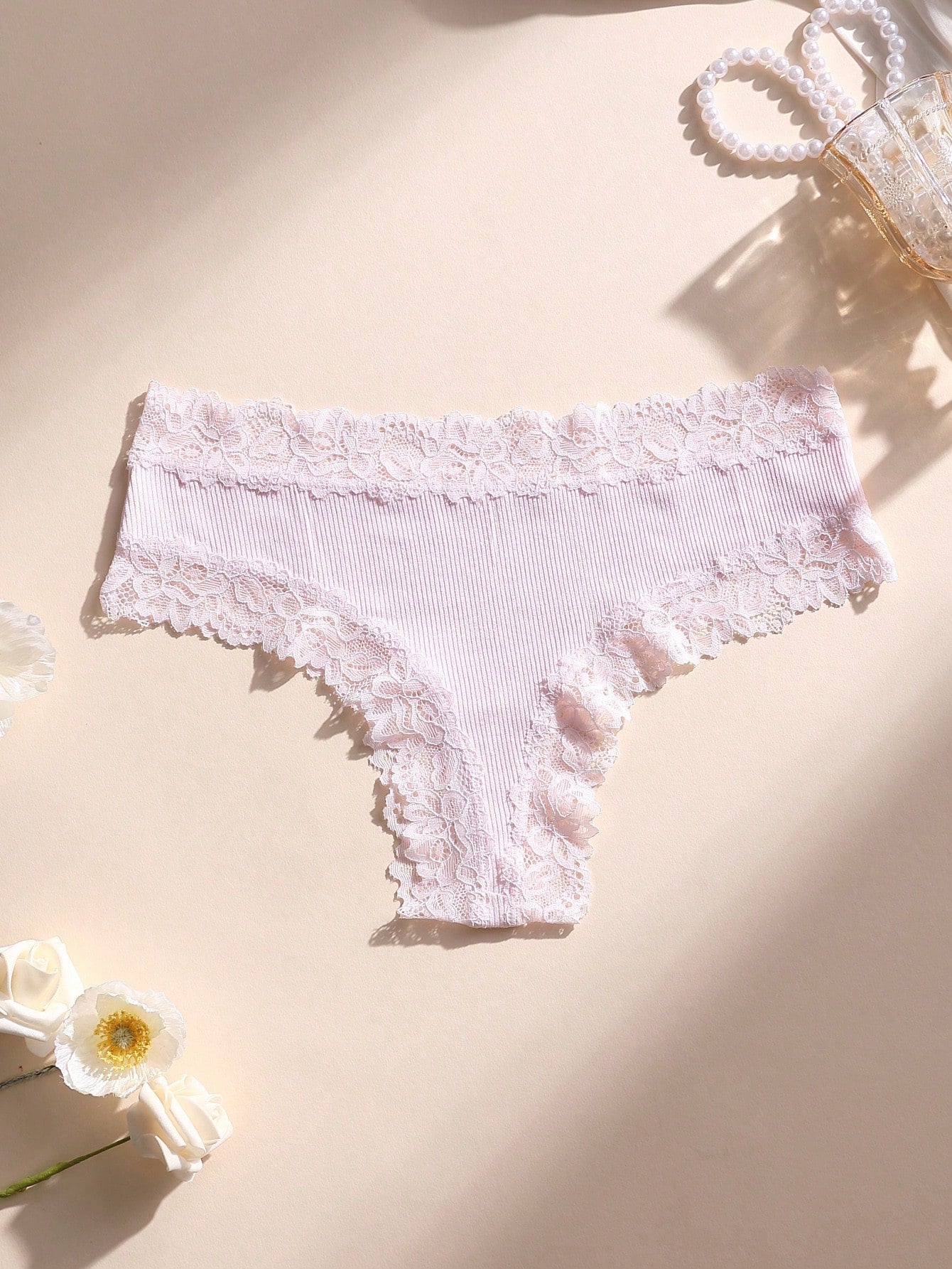 Paquete de 5 bragas tipo tanga de mujer con encaje y parches, suaves, transpirables y cómodas, adecuadas para yoga, deportes y uso diario