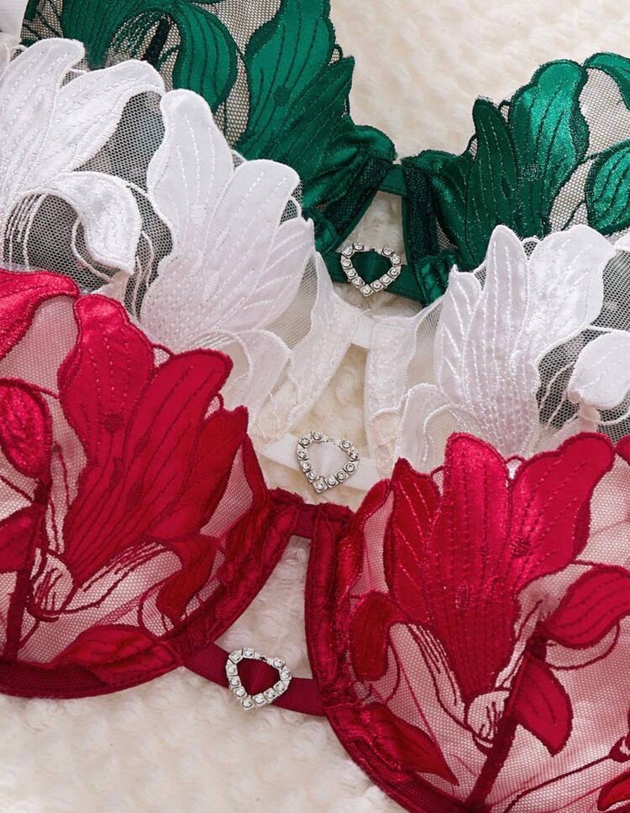 Conjunto x 3 de dos piezas de sujetador para mujer con diseño bordado de flor de lirio en forma de corazón suave panty graduable.