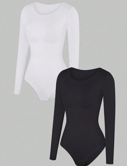 Conjunto de 2 piezas para mujer: Body de manga larga con diseño de slimming, ajustado al Body.