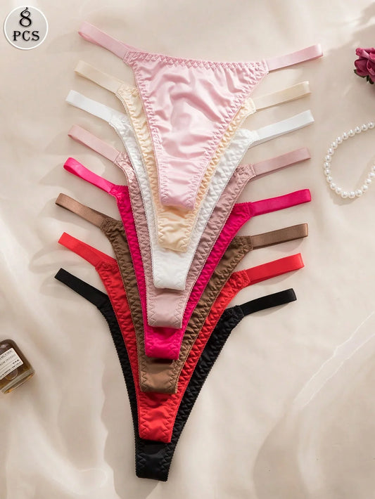 Set de 8 piezas de ropa interior cómoda para mujer, tangas multicolor casuales, de tela elástica