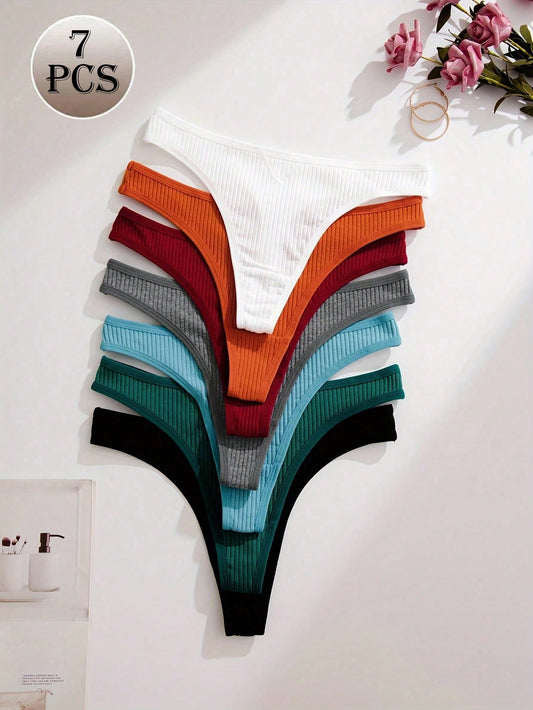 Conjunto de 7 piezas de ropa interior de mujer con tanga con textura acanalada