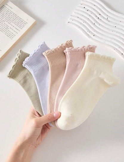 5 pares de calcetines cortos de mujer con diseño acanalado y encaje, antideslizantes, cómodos y transpirables, adecuados para todas las estaciones, para deportes y ocio